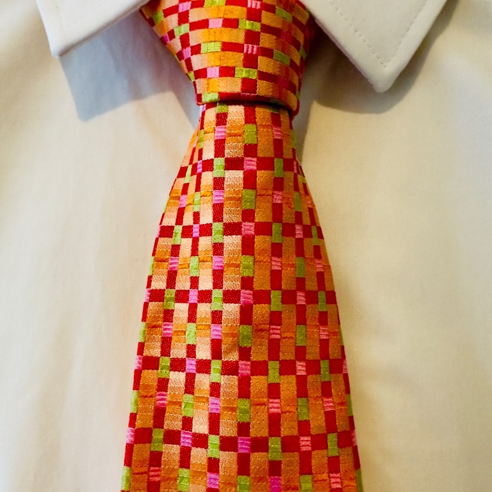 Vibrant Red and Orange Checkered Tie